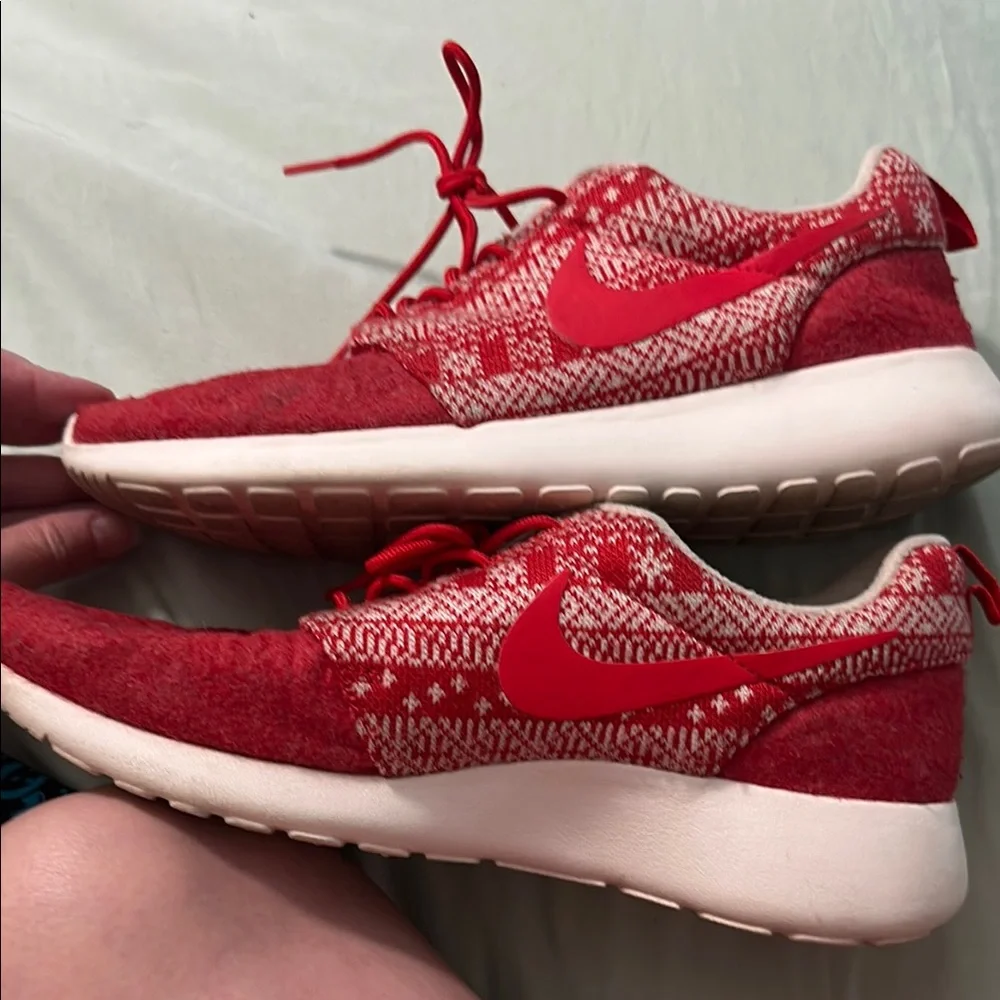 Nike Red and White Knit Holiday style Sneakers